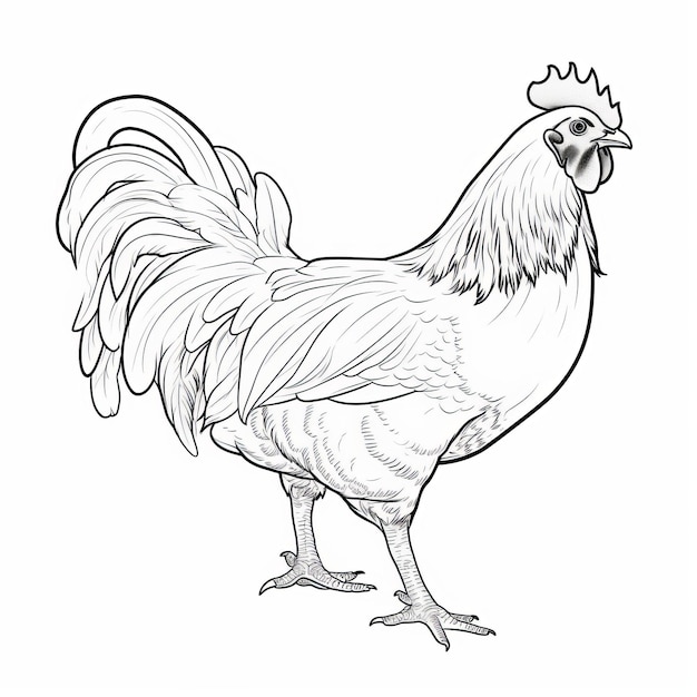 Photo realistic black and white rooster coloring page for children