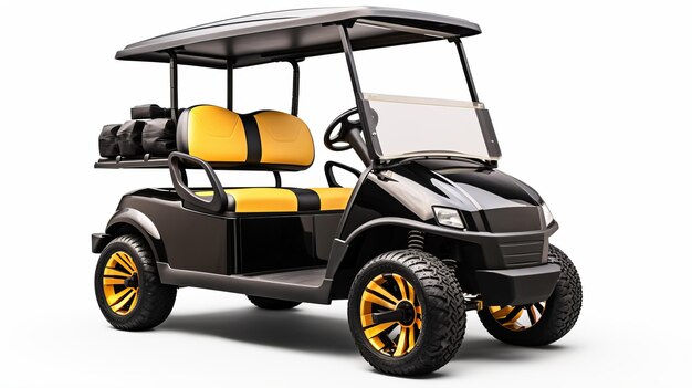 Realistic Black And Yellow Golf Cart High Definition Image