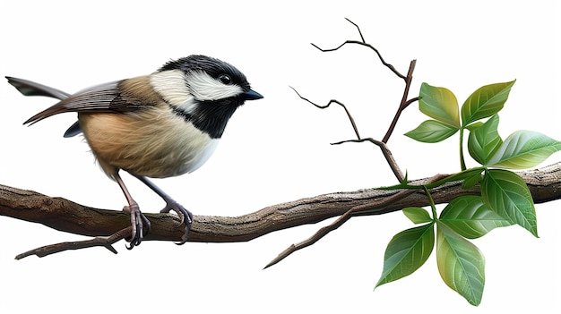 A Realistic Blackcapped Chickadee bird isolated on white background