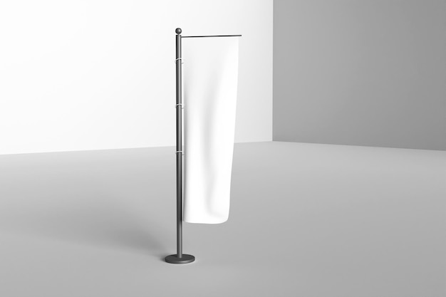 Realistic blank flag banner on wall background. 3d\
rendering