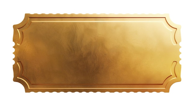 Realistic blank golden luxury ticket or gift certificate isolated on white empty metallic coupon