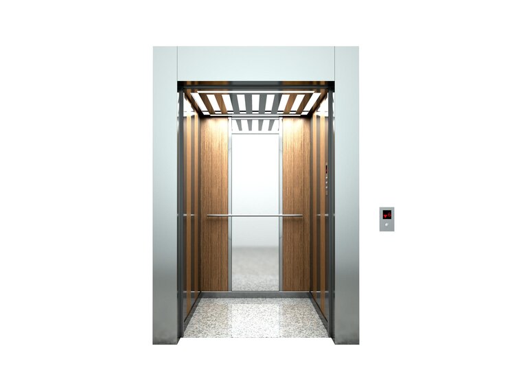 Photo realistic blank open elevator hall interior with waiting lift 3d illustration
