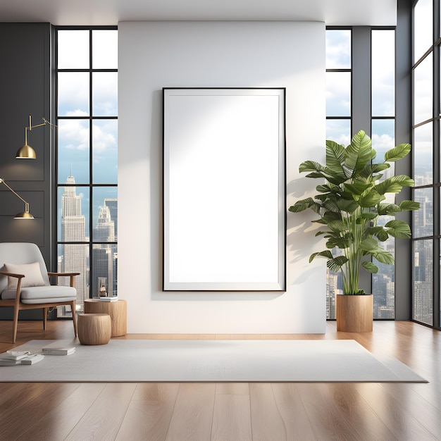 Realistic Blank Poster Mockup in Modern Decor