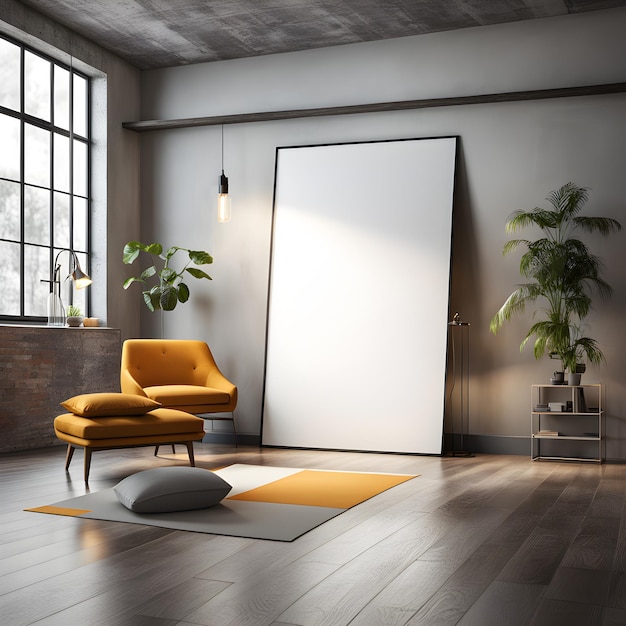 Photo realistic blank poster mockup in modern decor