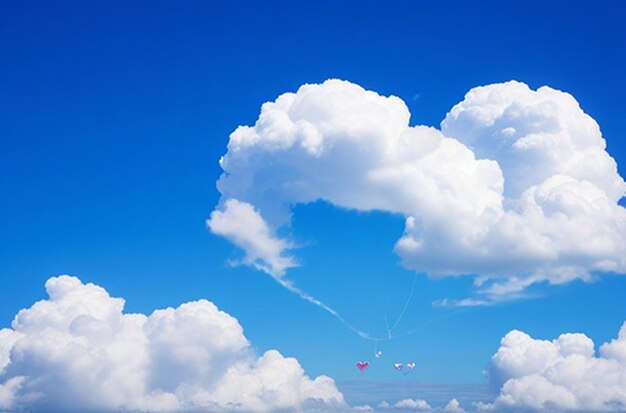 Realistic blue sky with cloud composition featuring heart symbol cloud background and wallpaper