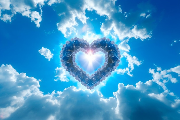 Realistic blue sky with cloud composition that looks like a heart in the center breathtaking lights