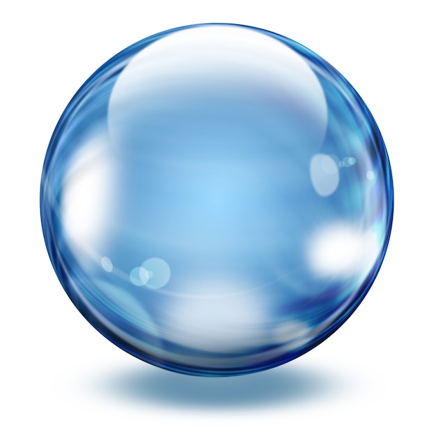 Realistic blue transparent glass sphere with light effect