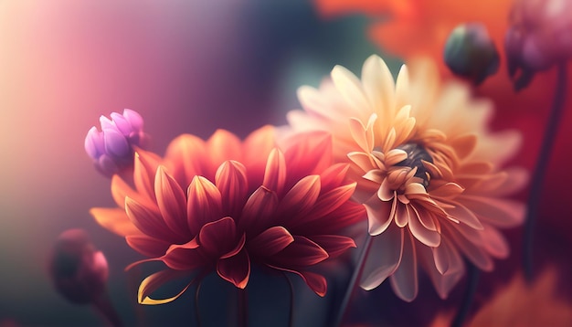 Realistic blurred spring background with colorful flowers Generative AI