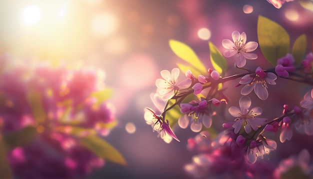 Realistic blurred spring background with colorful flowers Generative AI