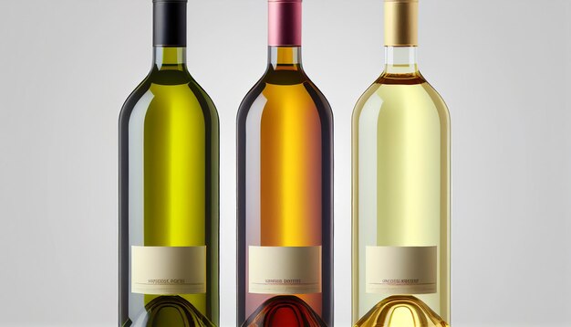 Realistic bottles of red rose and white wine on white background Generative AI