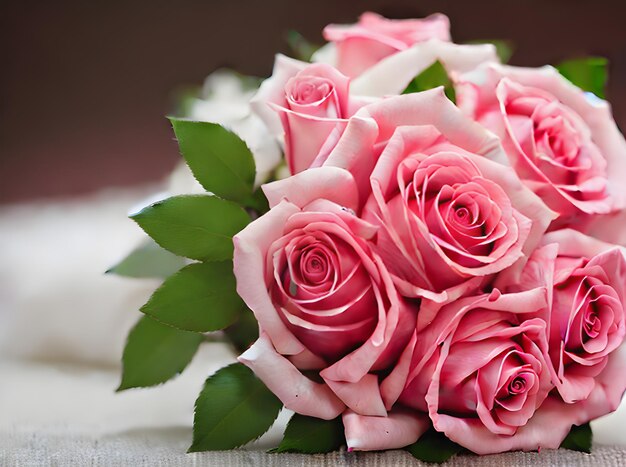 Photo realistic bouquet of wedding roses shown up close with sharp focus intricate details and topnotch quality in hdr uhd k and k resolution generative ai generated