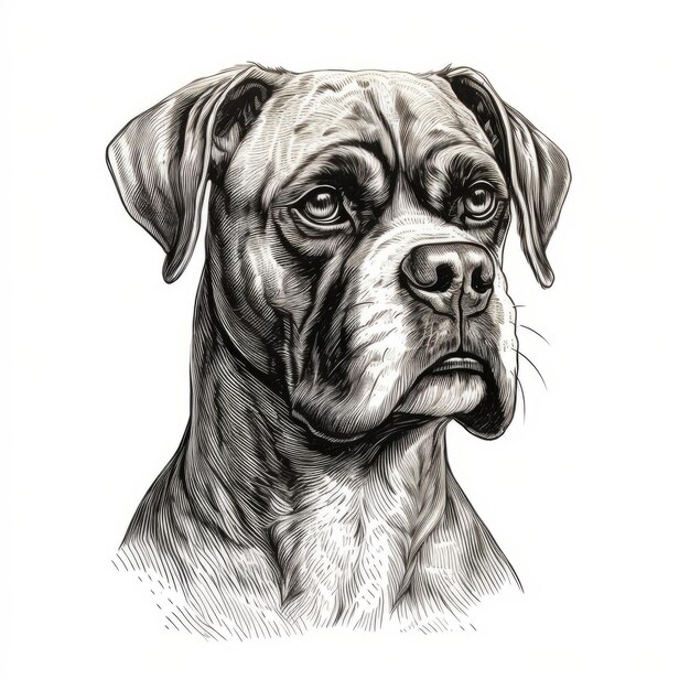 Realistic Boxer Dog Portrait In Wood Engraving Style