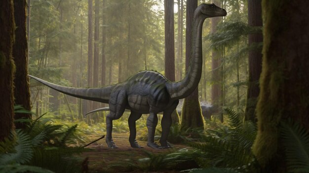 Realistic Brachiosaurus in Forest Paleoart of Carnivore Dinosaur with Very Long Neck Depicted in 3D Render