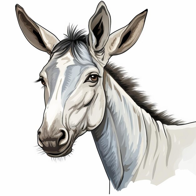 Photo realistic brushwork donkey clip art with large ears on white background