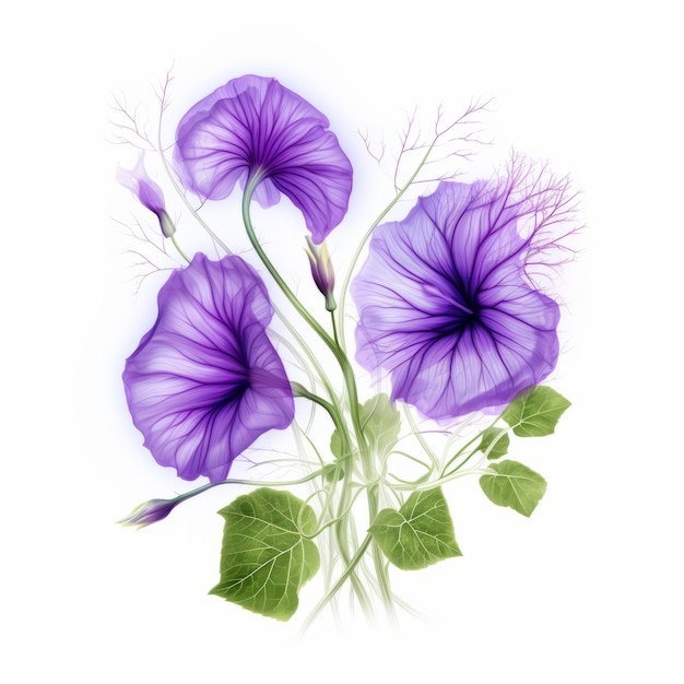 Realistic Brushwork Purple Flowers On White Background