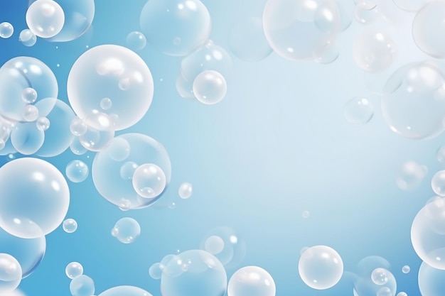 Realistic bubbles background in blue tones