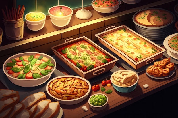 Realistic of buffet food catering food party at restaurant Made by AIArtificial intelligence