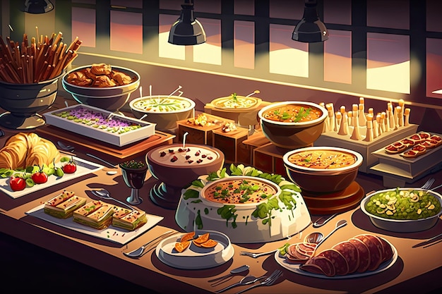 Realistic of buffet food catering food party at restaurant Made by AIArtificial intelligence