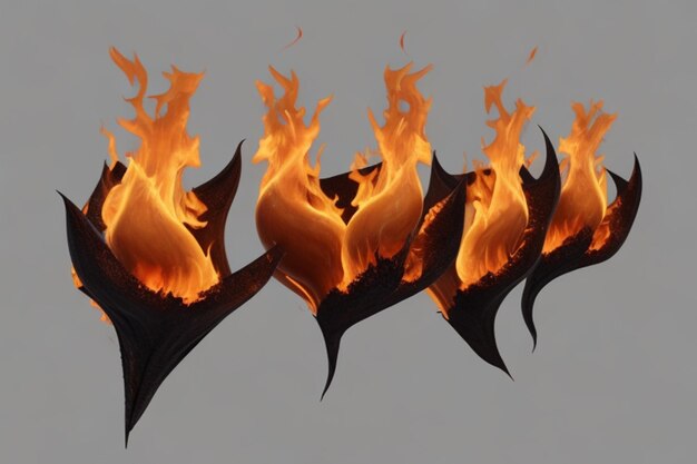 현실적인 불타는 불꽃과 연기가 검은 바탕에 고립 된 불꽃의 세부 사항
