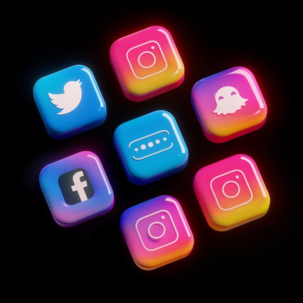 realistic buttons with social media logo collection