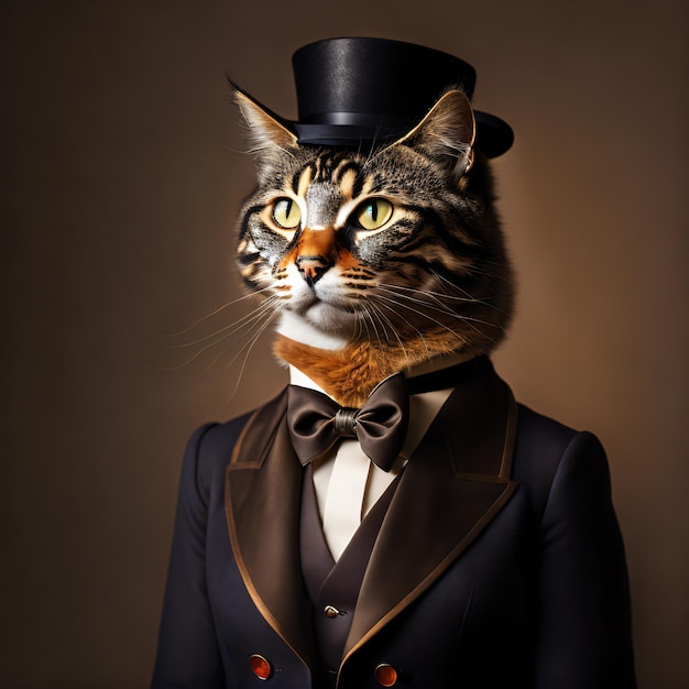 Photo realistic calico wearing victorian clothes portrait