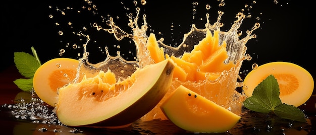 Realistic Cantaloupe Juice Splash Composition