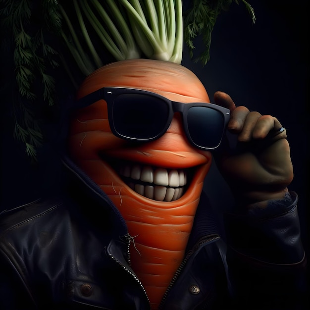 A realistic caricature of cool Carrots with a big smile