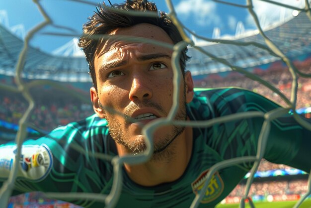 Foto un portiere di calcio realistico in stile cartone