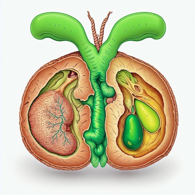 Realistic Cartoon Gallbladder with Bile Ducts and Cystic Duct in a Medical Illustration Style