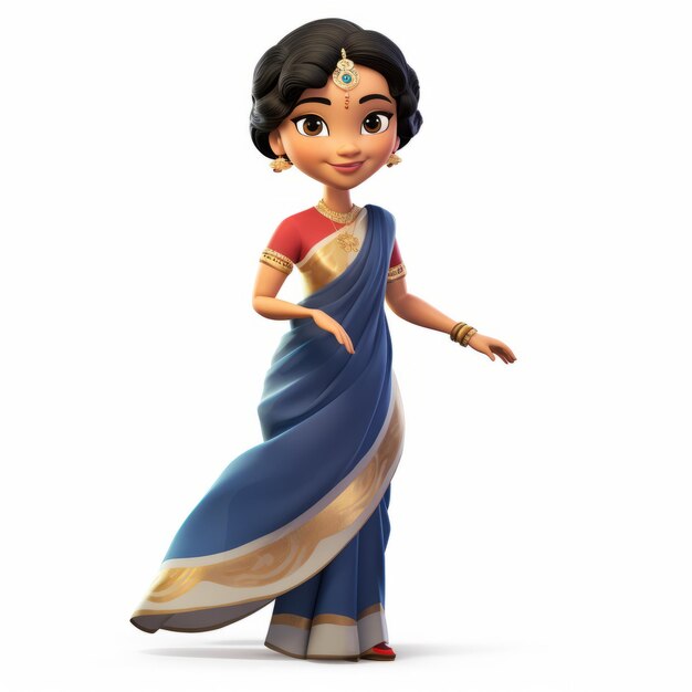 Photo realistic cartoon girl figurine in sari historically accurate princesscore sculpted collectible