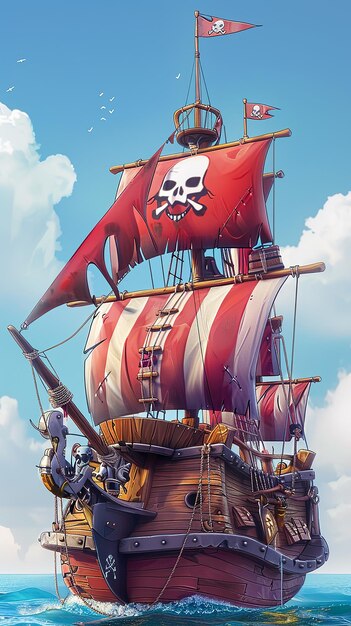 Photo realistic cartoon pirate ship