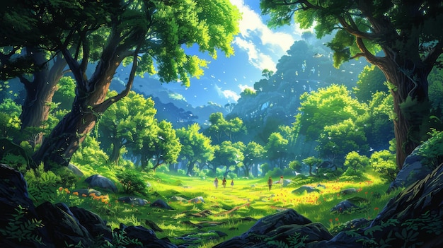 Realistic Cartoon Style Scene Wallpaper Background Design The Primeval Green Forest
