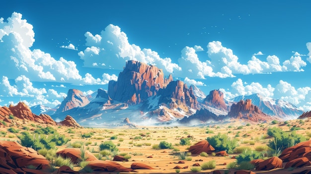 A realistic cartoon style scene or wallpaper background with a big stone guard guarding the entrance to the Desert City