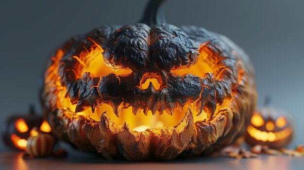 Realistic Carved Pumpkin JackoLantern Still Life Generative AI