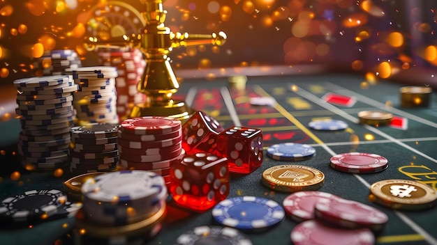 Realistic casino background with playing cards chips dice and golden coins  Concept Casino Playing Cards Chips Dice Golden Coins | Premium AI-generated  image