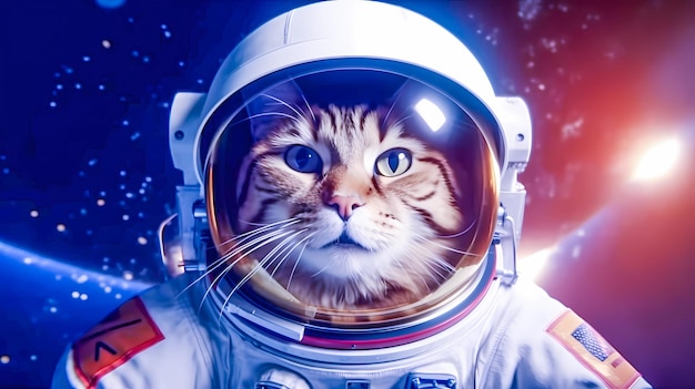 宇宙服デジタル アートで現実的な猫のクローズ アップ