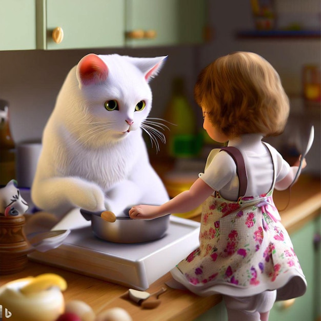 realistic cat working in kitchen