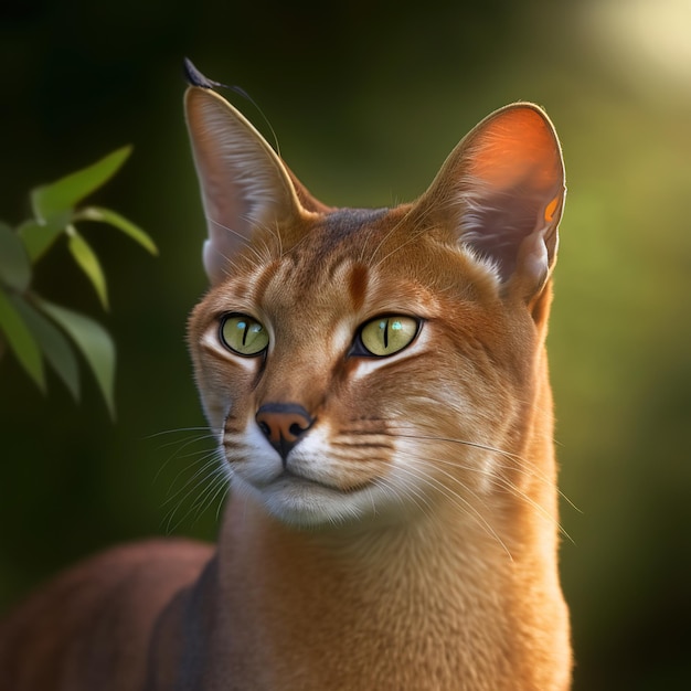 Realistic chausie cat on ravishing natural outdoor background