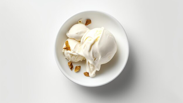 realistic chesse ice cream in a white bowl white background