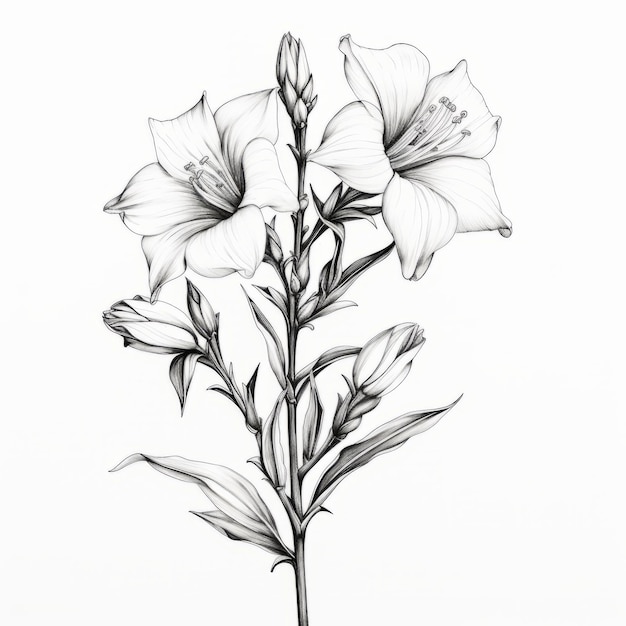 흰색 배경에 Campanula Poscharskyana의 현실적인 Chiaroscuro 그리기