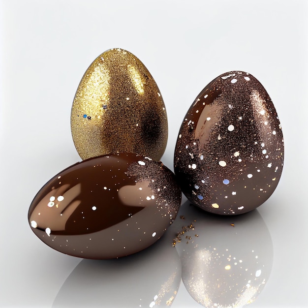 Foto uova di cioccolato realistiche glitter studio riflettente lucido