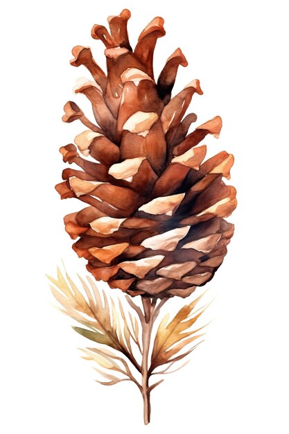 Photo realistic clean simple autumn pinecone illustration in wate