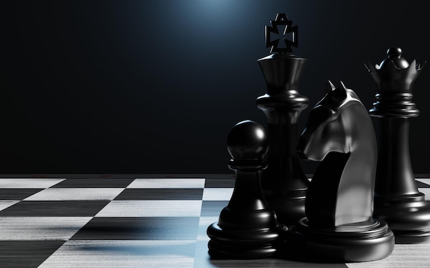 Realistic Close up Black Chess King pun and Knight for different thinking and business