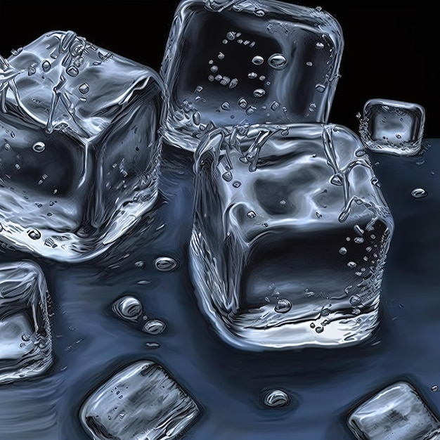 Realistic close up of melting ice cubes Generative AI generative AI