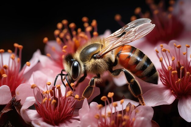 Realistic closeup of a bee on a flower The art of natural pollination