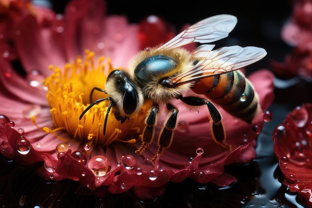 Realistic closeup of a bee on a flower The art of natural pollination