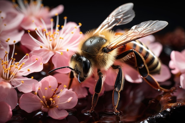 꽃 에 있는  ⁇ 벌 의 현실적 인 클로즈업 자연 꽃받침 의 예술