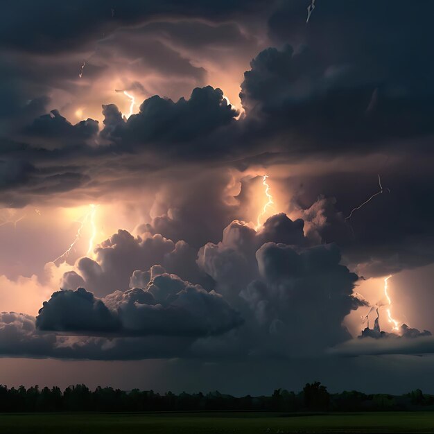 Foto nuvole realistiche e fulmini gialli generati dall'ai