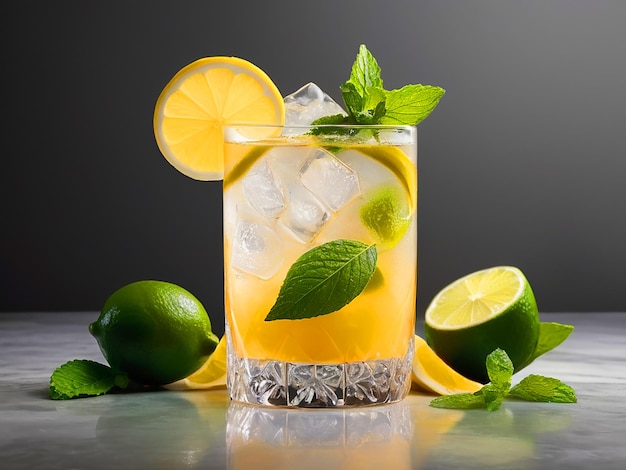 realistic cocktail photograph featuring mojto with lemon image