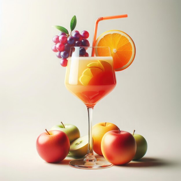 Реалистичный коктейль с цветными фруктами на стакане